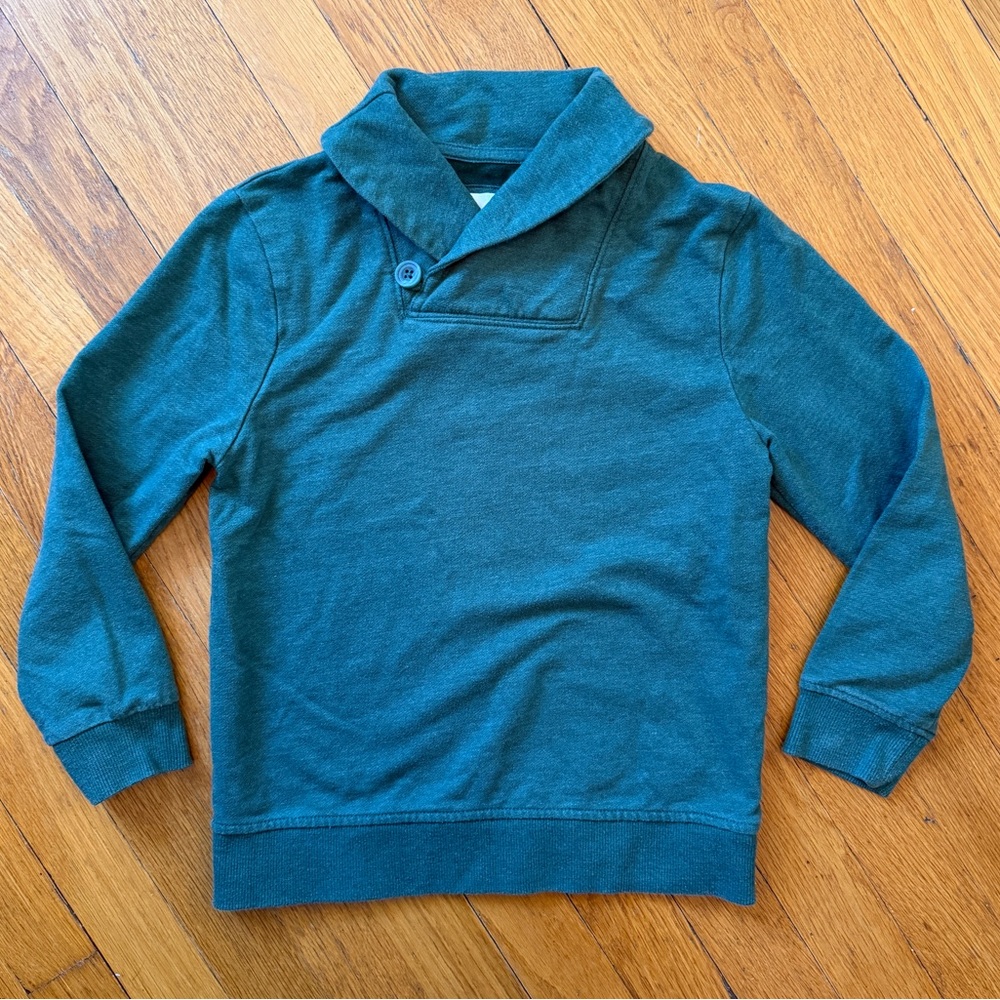 Cat & Jack Boys Sz S 6/7 Green Sweater Knit Shawl Button Collar Preppy